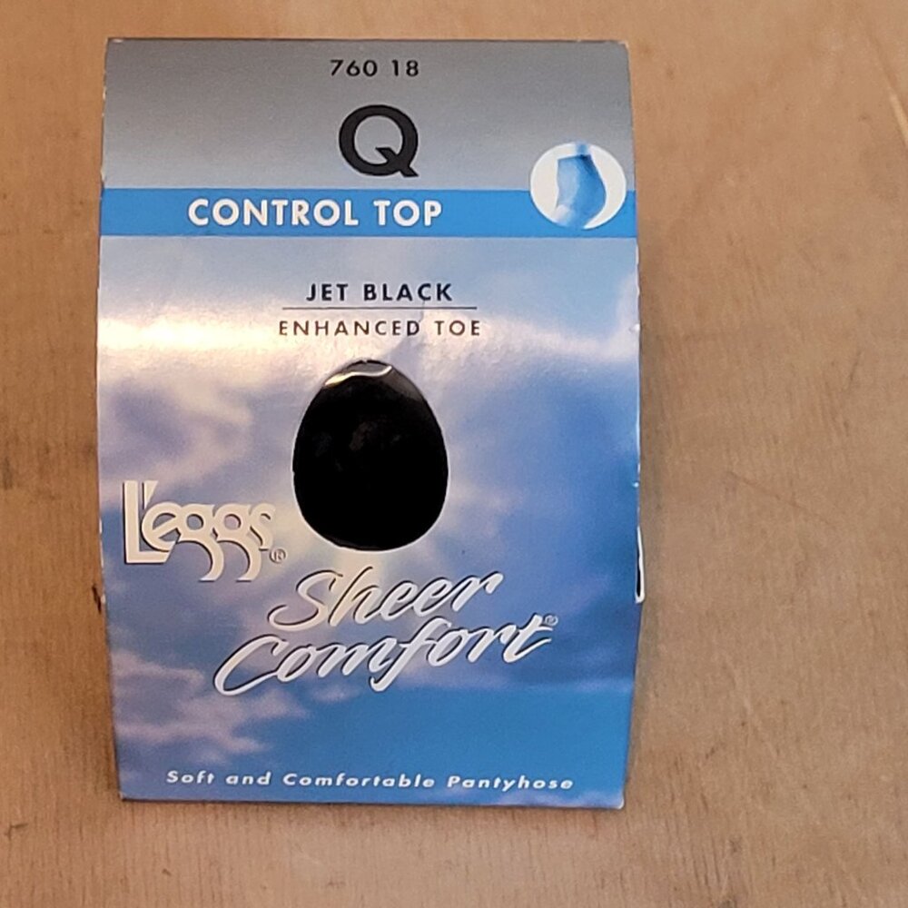 Vintage Pantyhose L'eggs Sheer Comfort Size Q Control Top Black 90s Box NOS